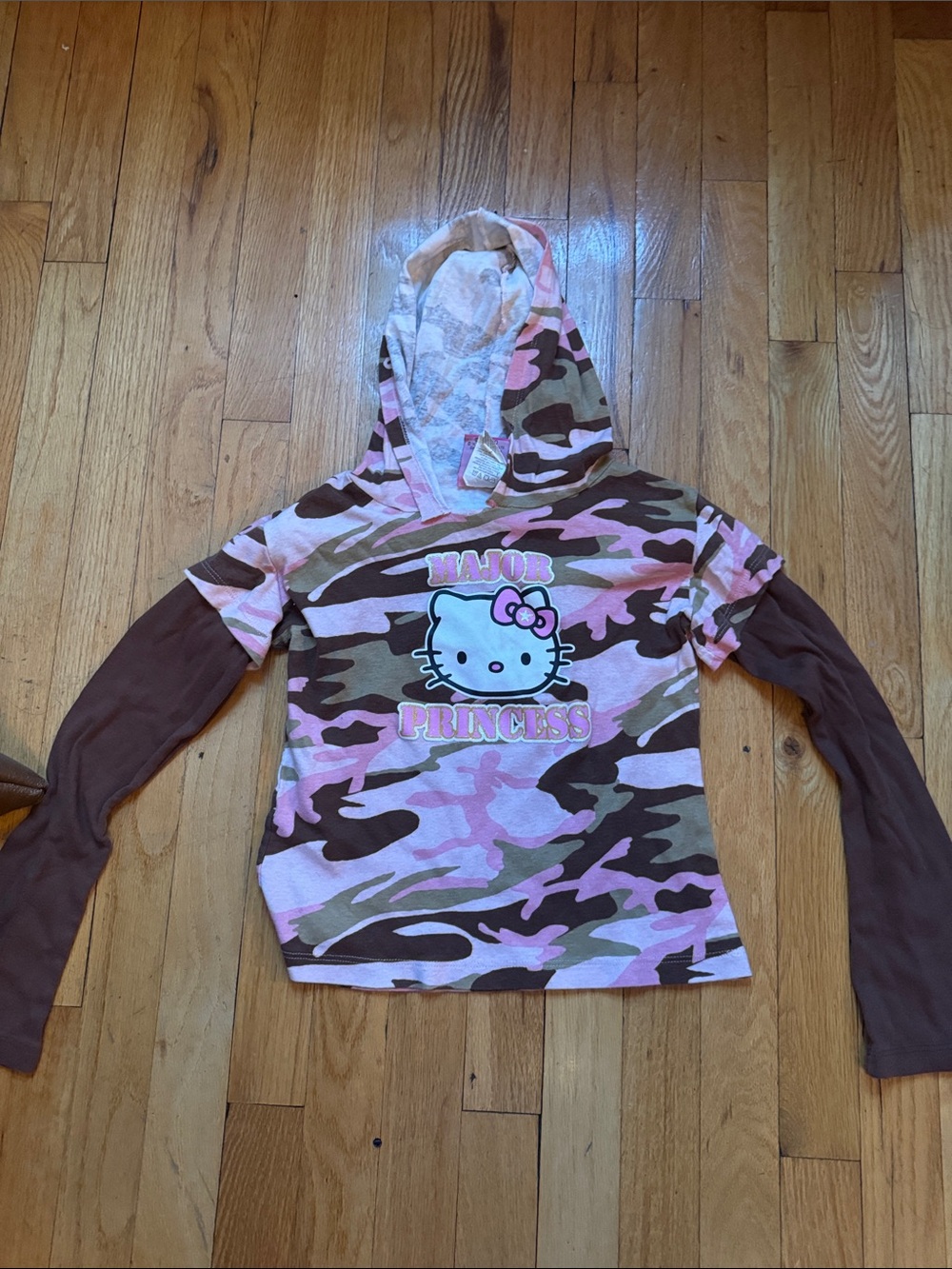 Hello Kitty Pink & Brown Camouflage Layered Hoodie